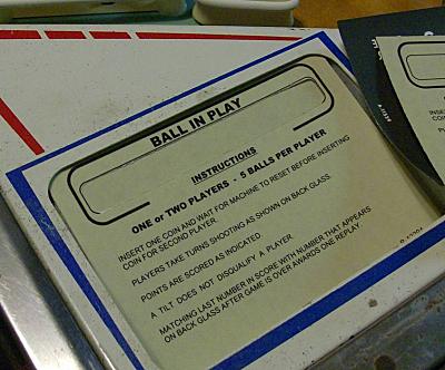 Gottlieb Instruction Card