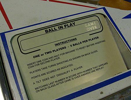 instruction card in machine - Gottlieb Airport Pinball Machine