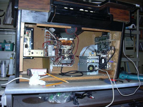 mounting the monitor and cpu in the atari asteroids cocktail cabinet